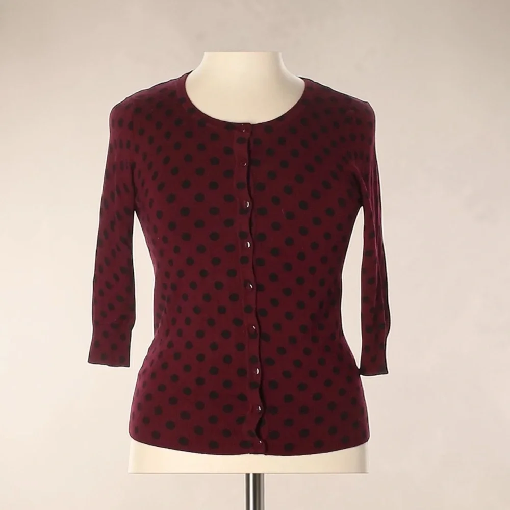 89th & Madison Polka Dot Cardigan, Burgundy/Black, Size XL, GUC - Picture 2 of 8